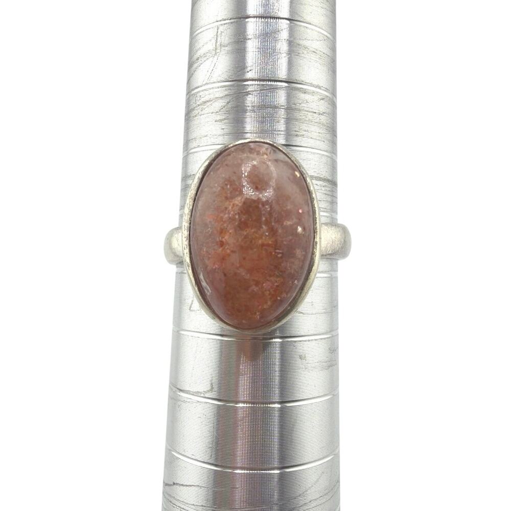 Sterling Silver Oval Sunstone Bezel Set Artisan Statement Ring Size 8 5